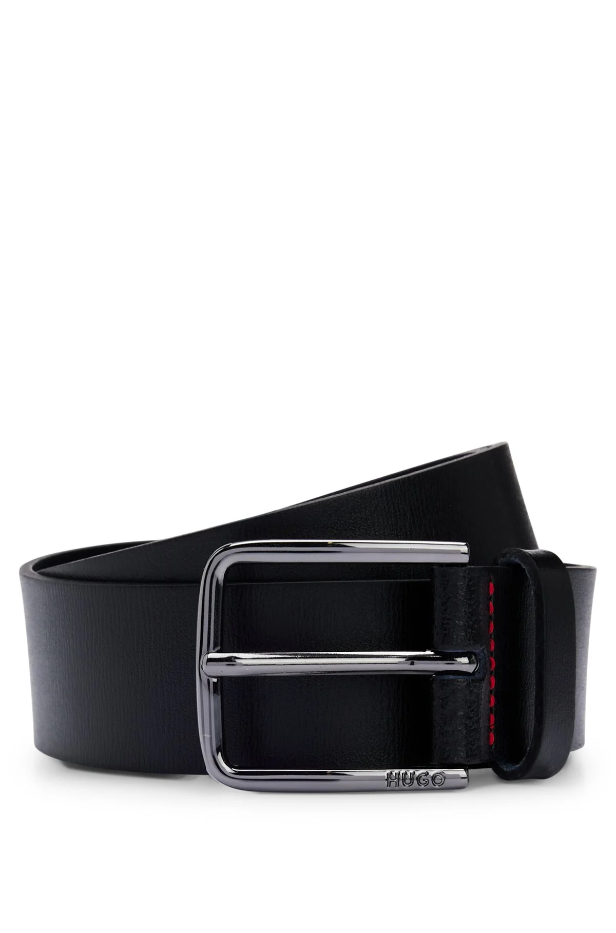 GRAINED-LEATHER BELT WITH LOGO BUCKLE - 1
