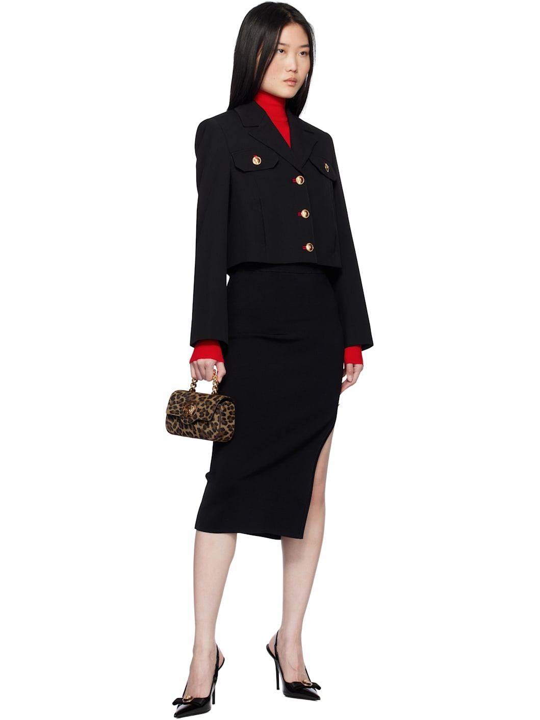 【VERSACE】MILITARY SHORT JACKET IN WOOL GABARDINE VERSACE Black Wool Gabardine Uniform Crop Jacket | ssense
