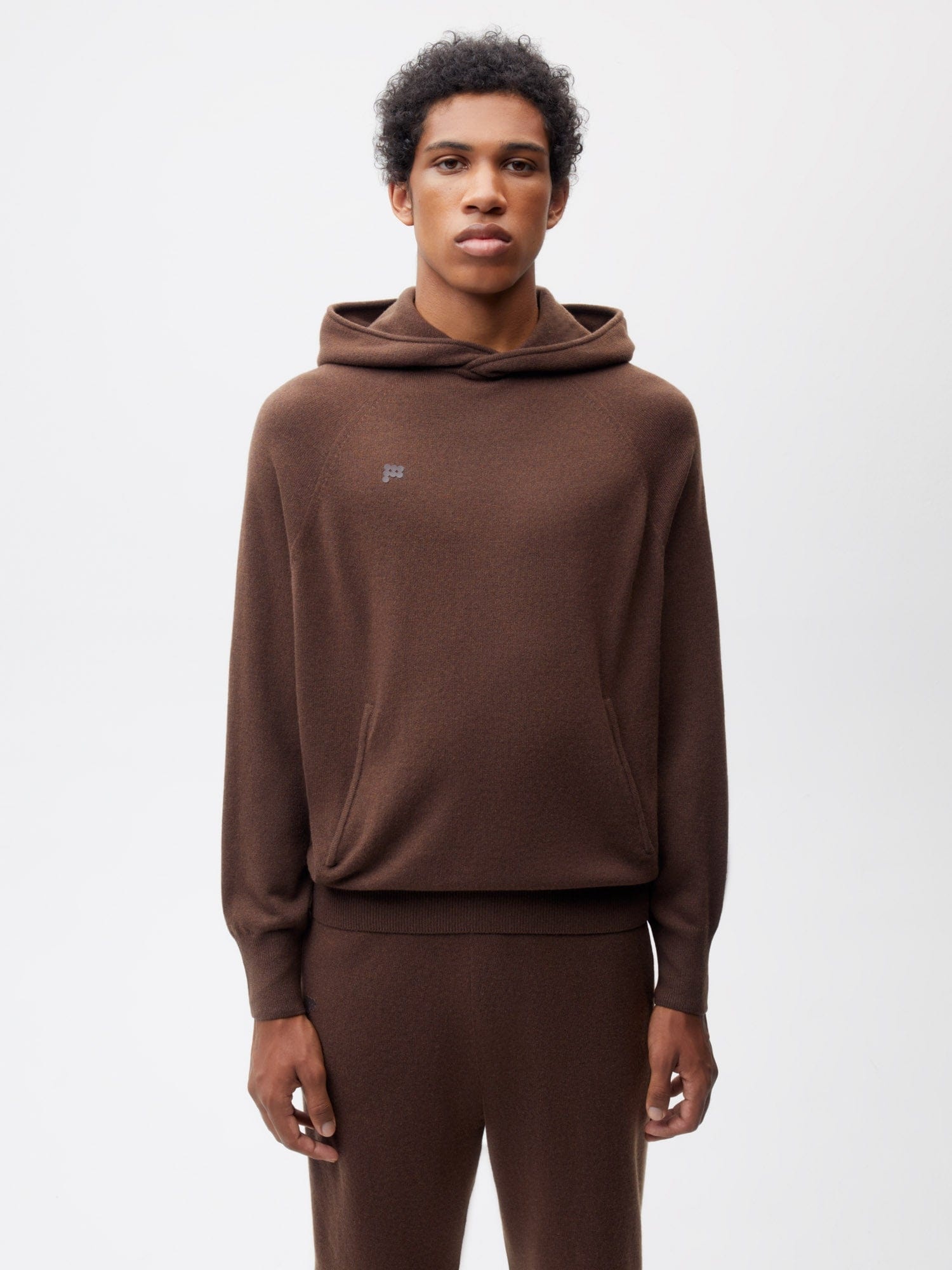 Mens Recycled Cashmere Hoodie - Chestnut Brown - 2