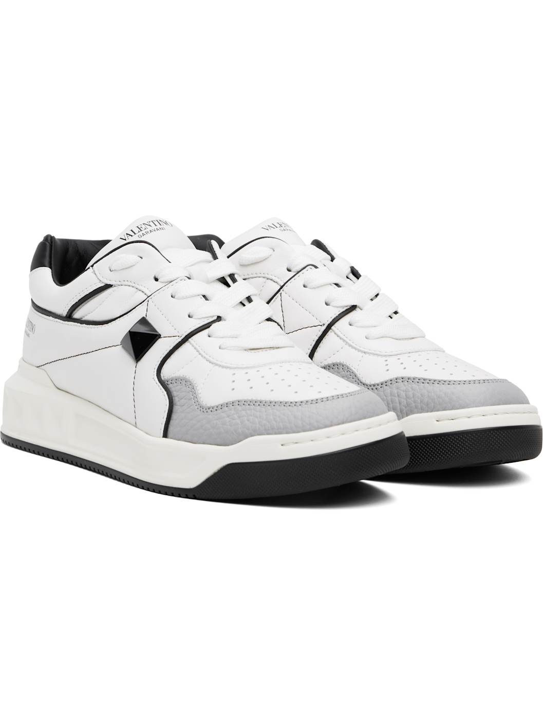 White & Black One Stud Low-Top Nappa Sneakers - 4