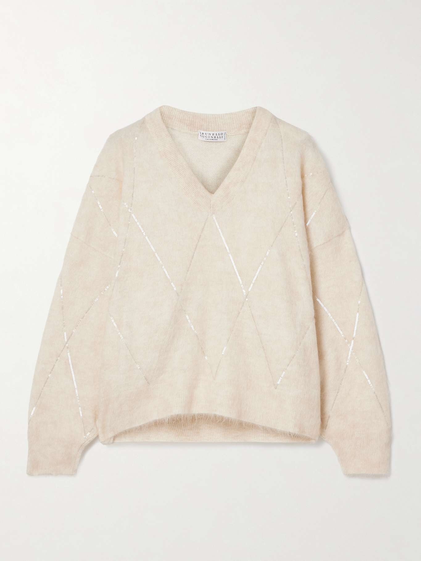 Sequin-embellished brushed knitted sweater - 1