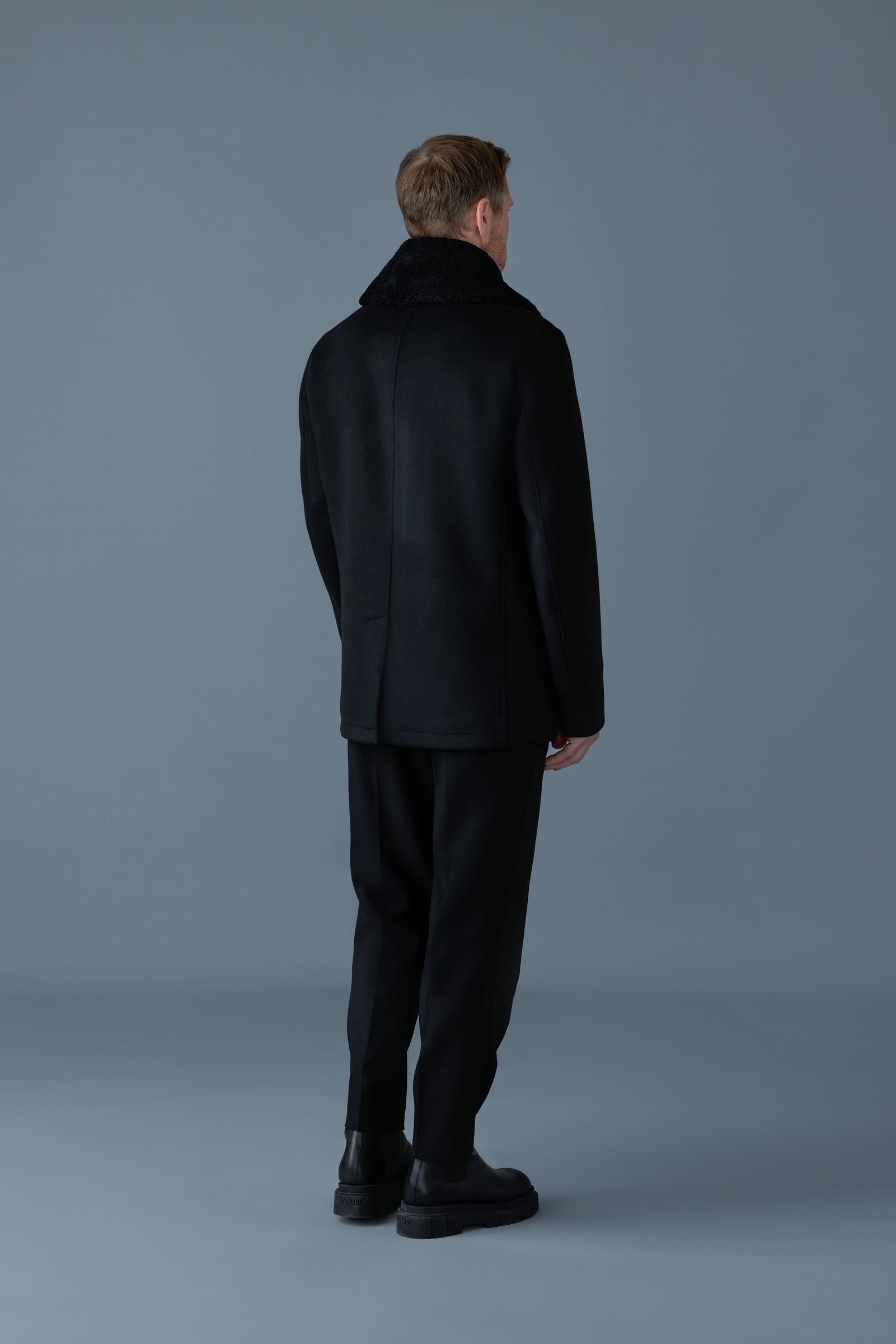 COLE wool double-breasted jacket with shearling collar - 5