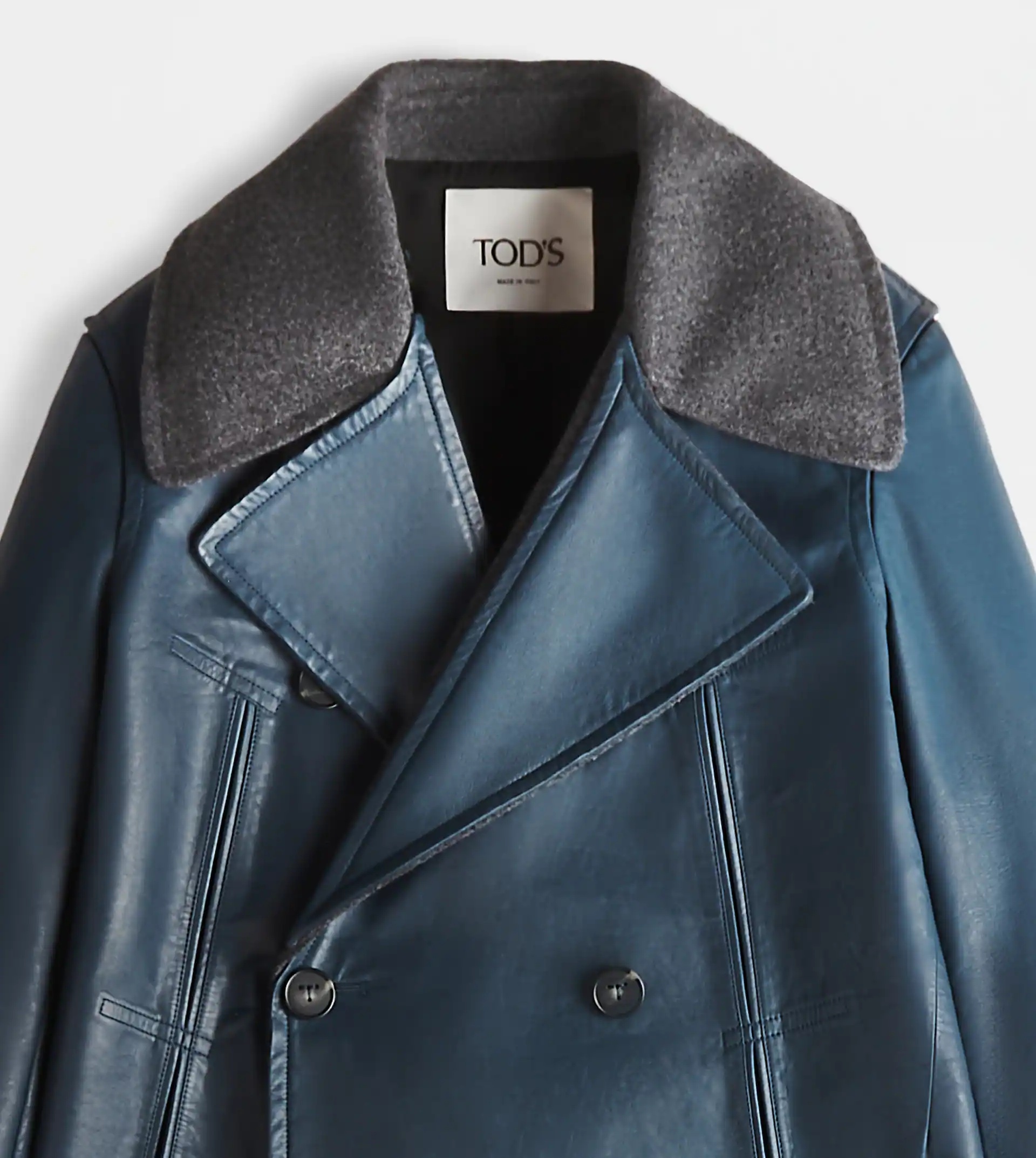 COAT IN LEATHER - BLUE - 7
