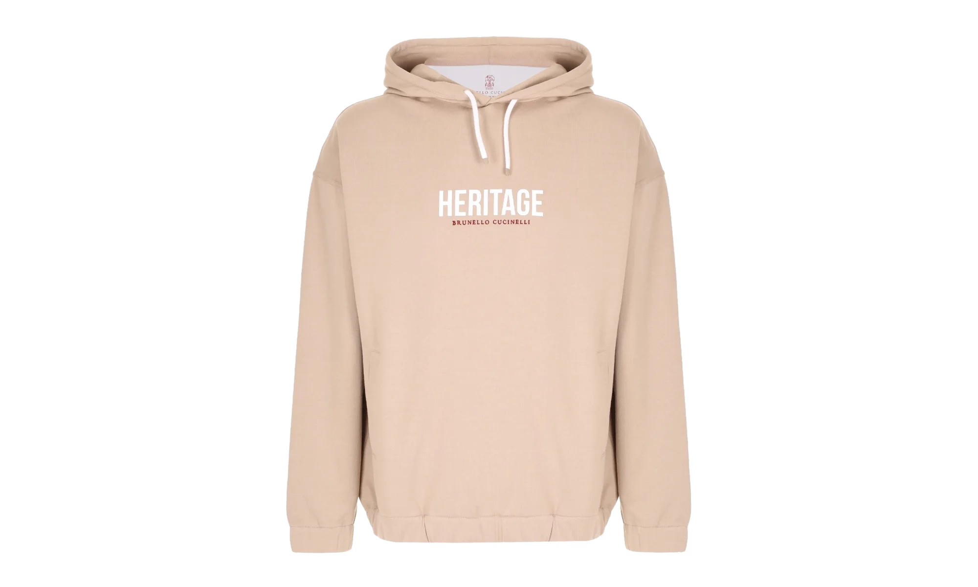 Embroidered Drawstring 'HERITAGE' Graphic Print Hoodie "Beige" BRUN1134 - 1