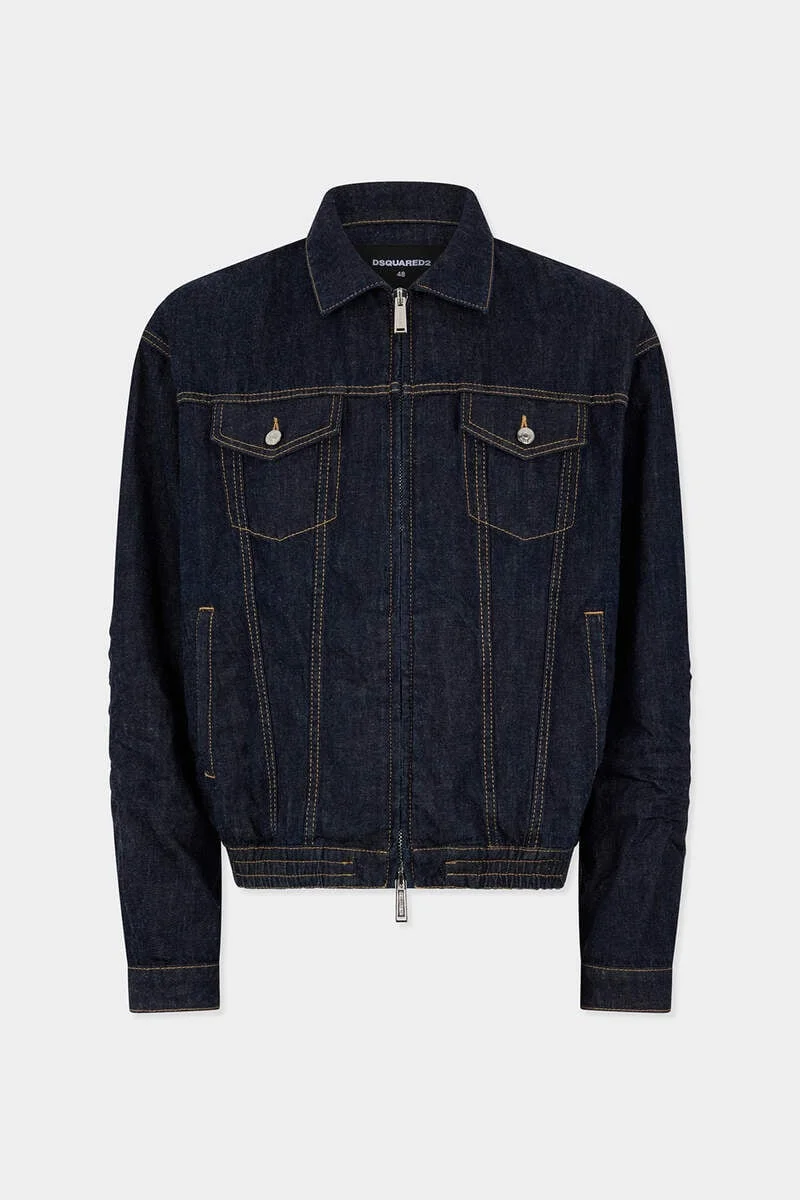 DARK WASH DRAWSTRING JEAN JACKET - 1