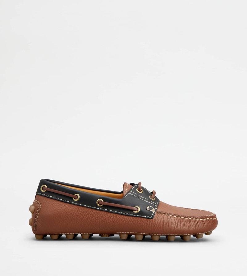 BOAT GOMMINO BUBBLE IN LEATHER - BROWN, BLACK - 1
