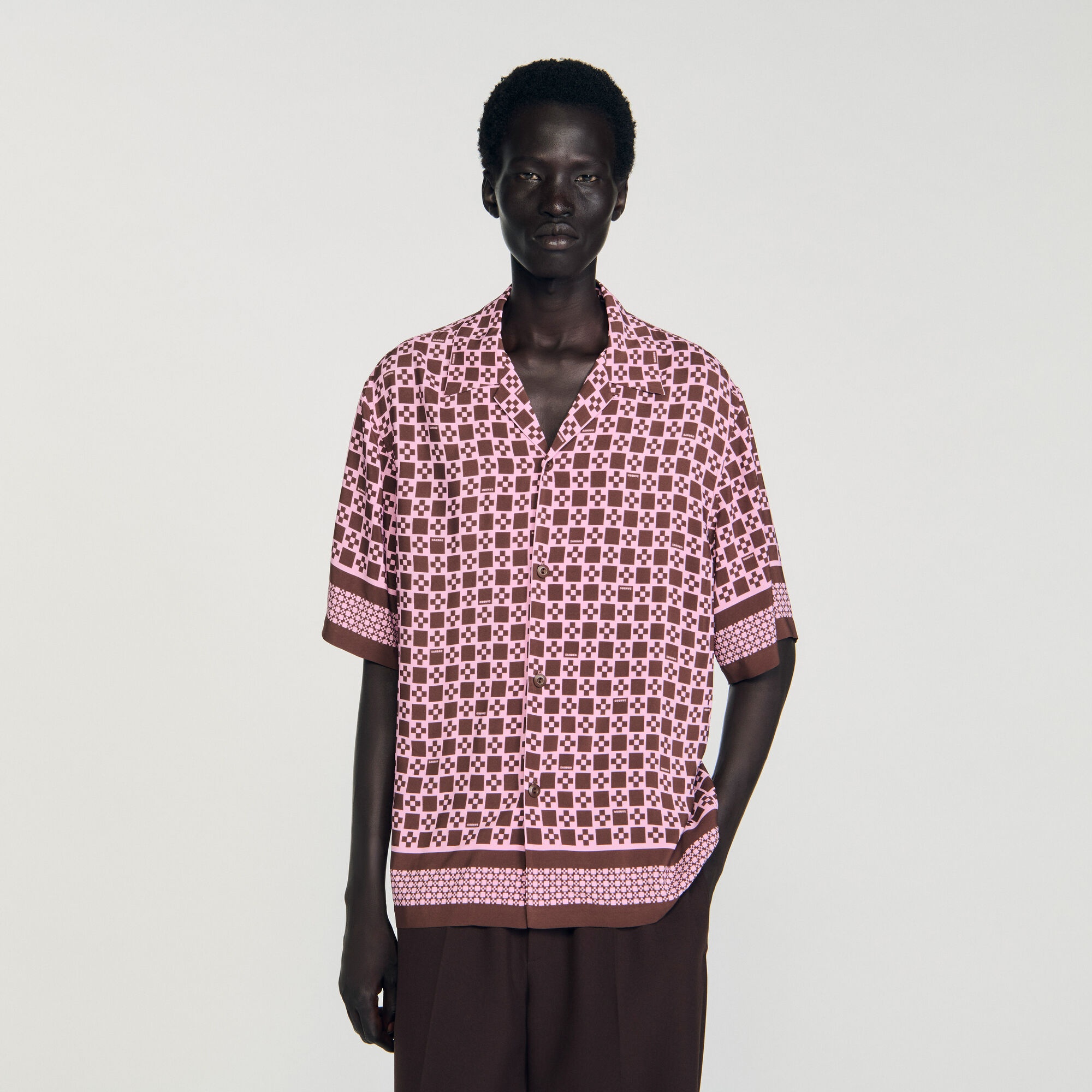 SQUARE CROSS MOTIF FLOWING SHIRT - 4