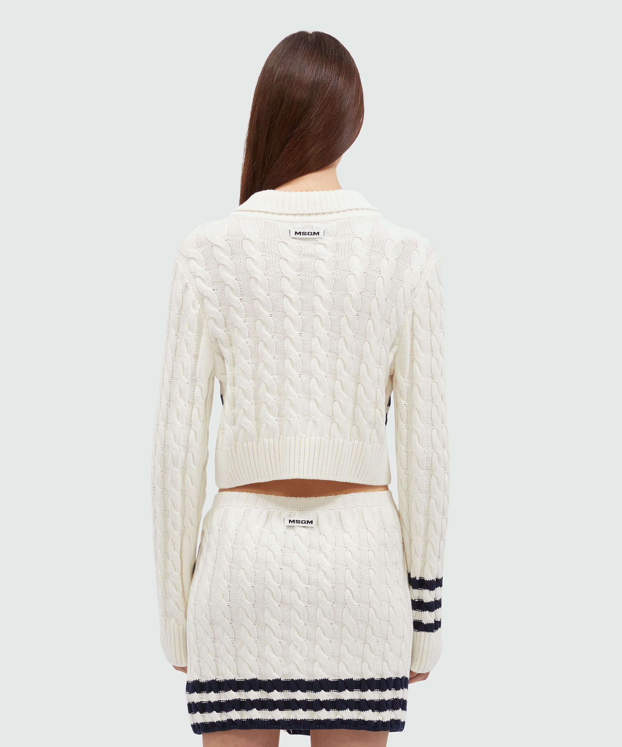 Cable cotton sweater with striped pattern - 3