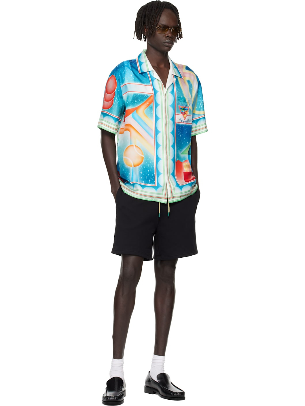 Multicolor Galaxy Court Short Sleeve Silk Shirt - 4