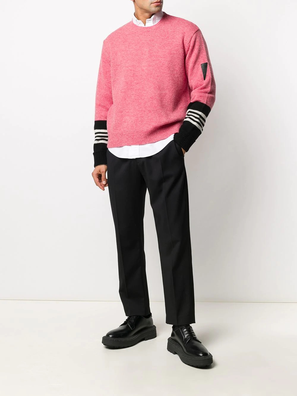 striped sleeves crew neck jumper - 2