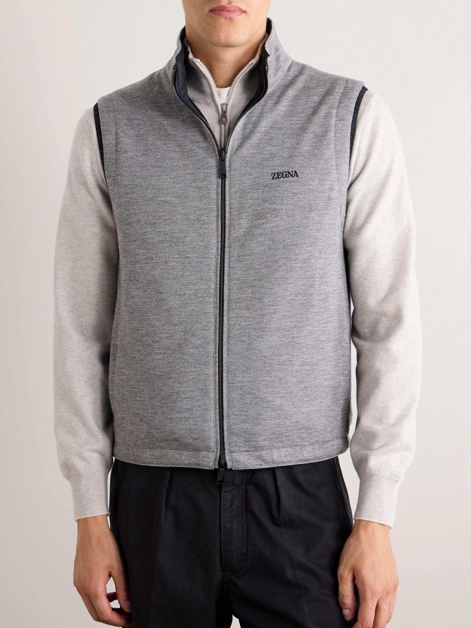 Reversible Shell and Cashmere-Blend Twill Gilet Navy - 6