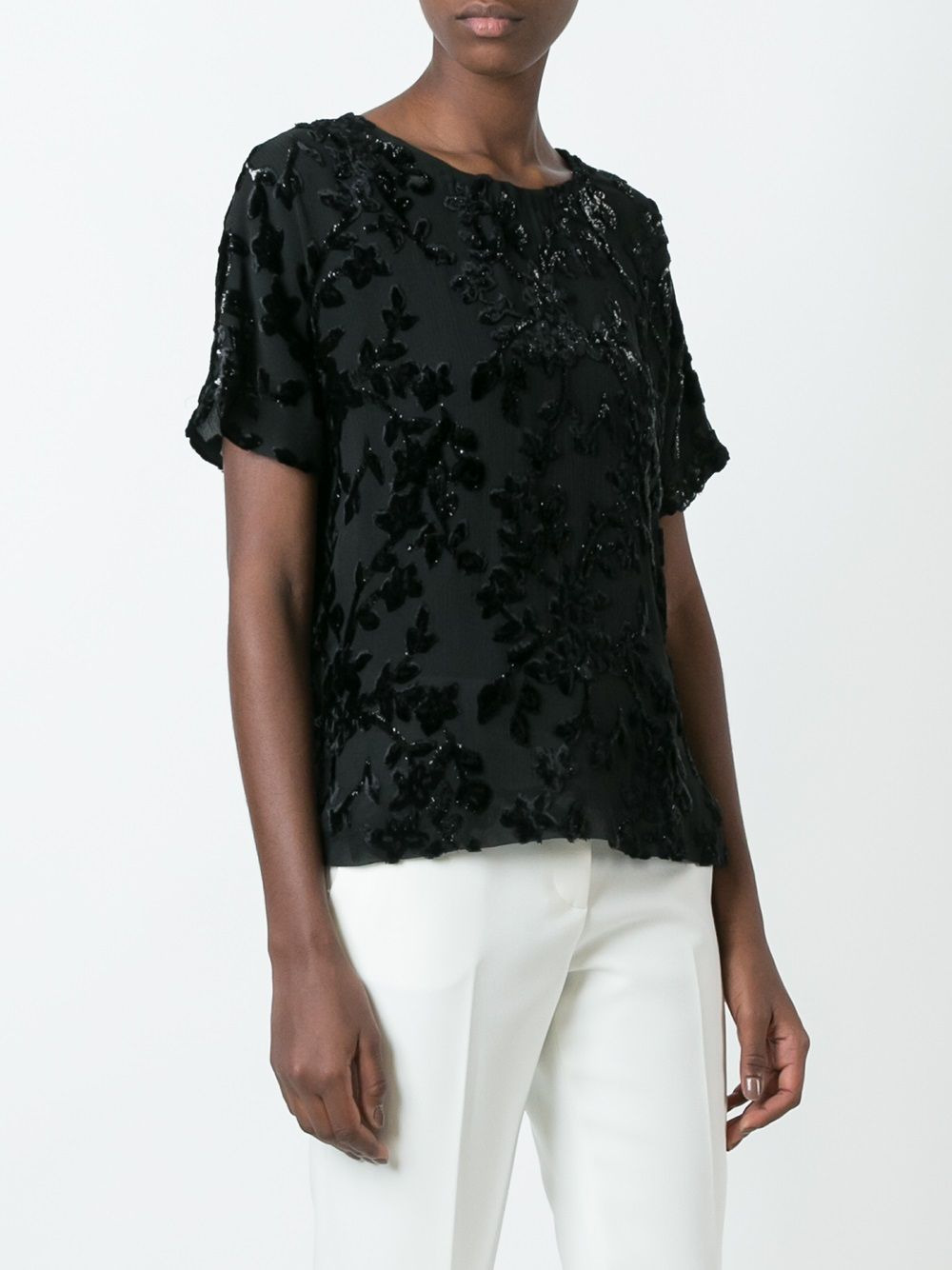 velvet appliqué detail blouse - 3