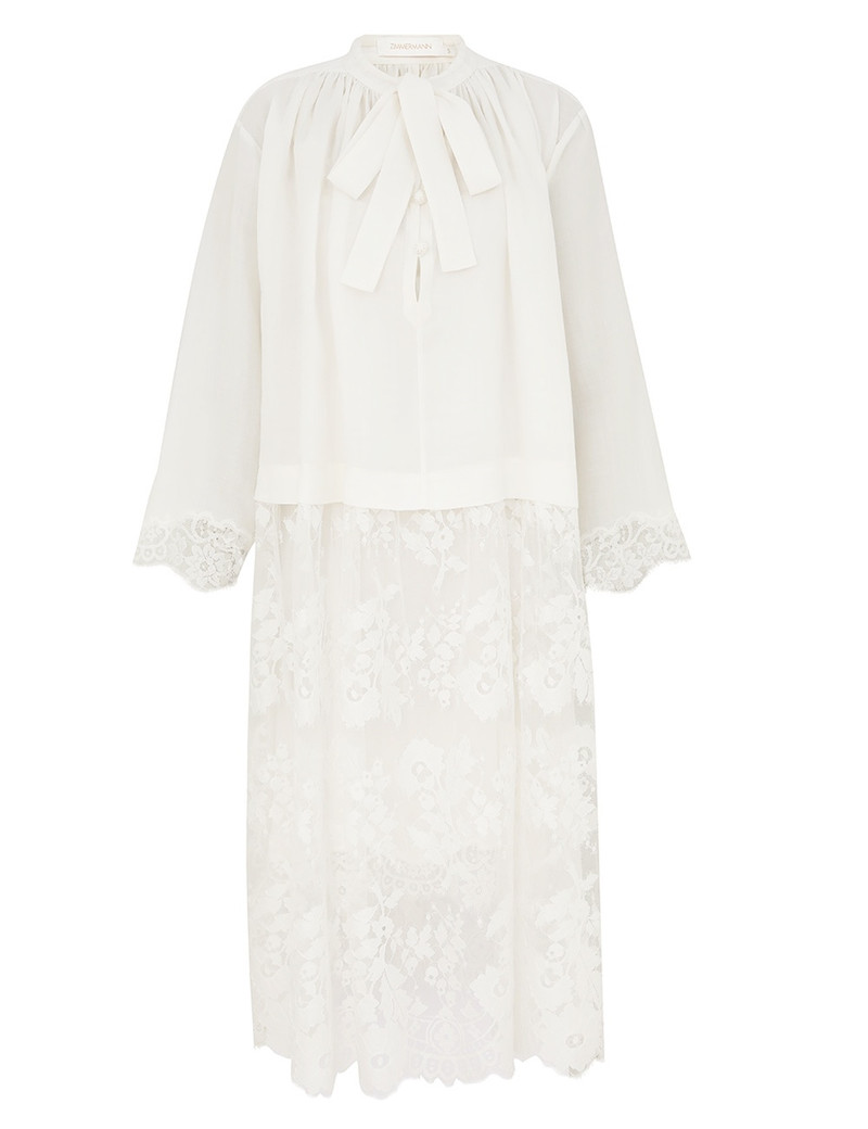 Zimmermann ILLUMINATE LACE SMOCK DRESS - 3274DS251IVO | REVERSIBLE