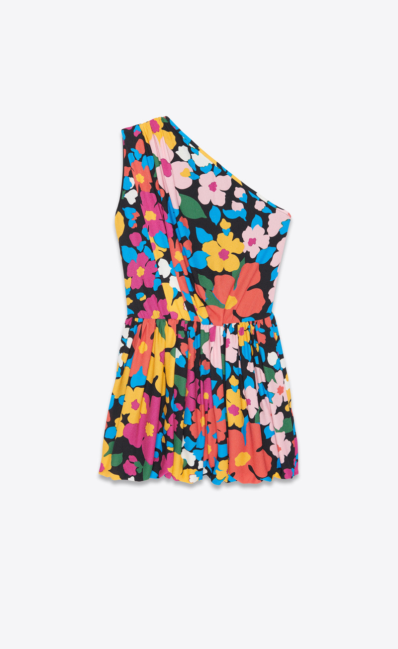 SAINT LAURENT one-shoulder mini-dress in sablé outlook