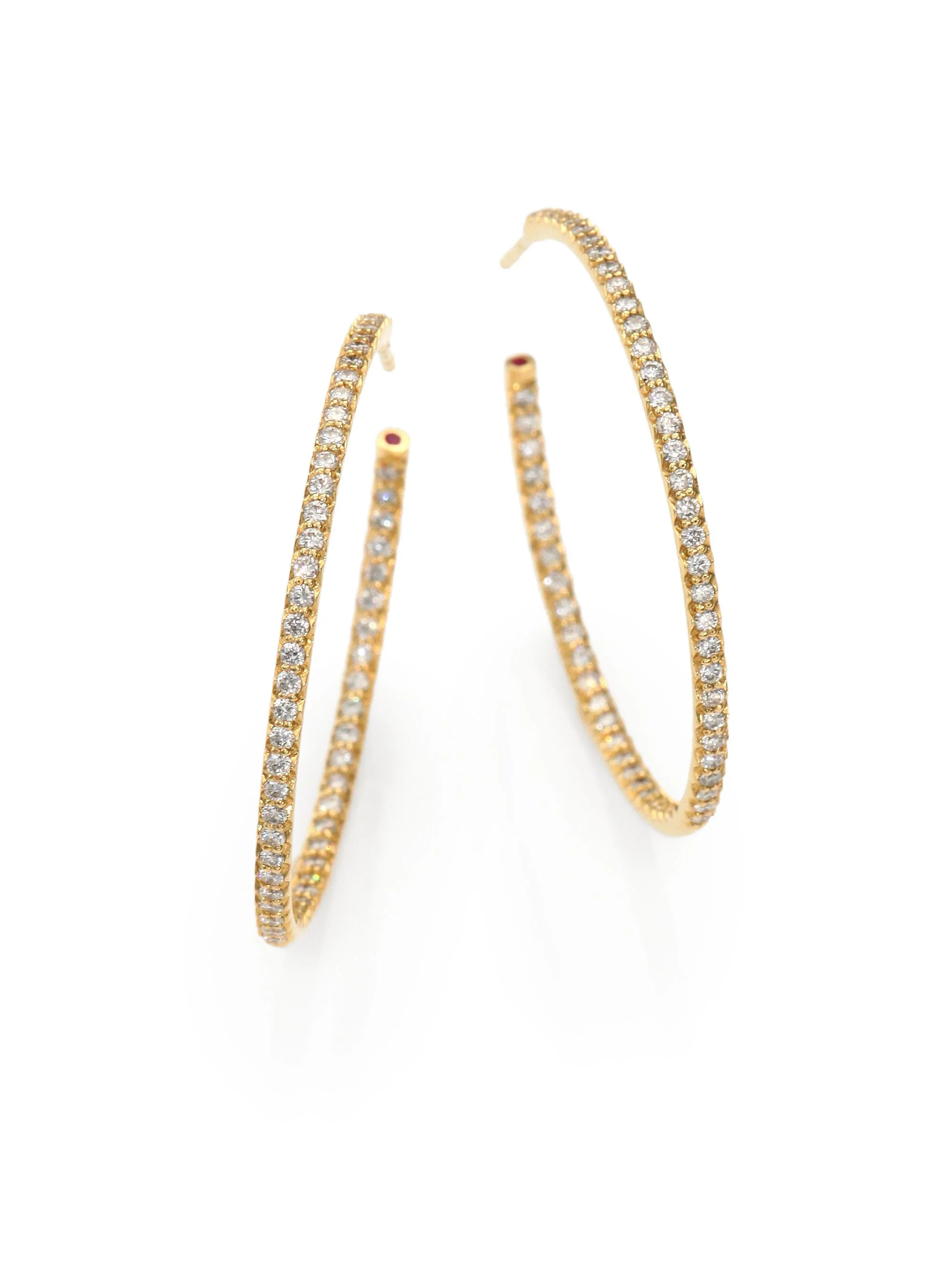 Women's Diamond & 18K Gold Inside-Outside Hoop Earrings/1.35" - Yellow Gold Diamond - 1