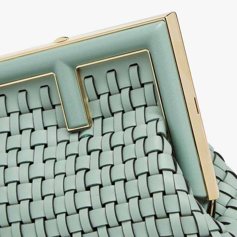 Small Fendi First bag made of finely braided mint green leather, with oversized metal F clasp bound  5