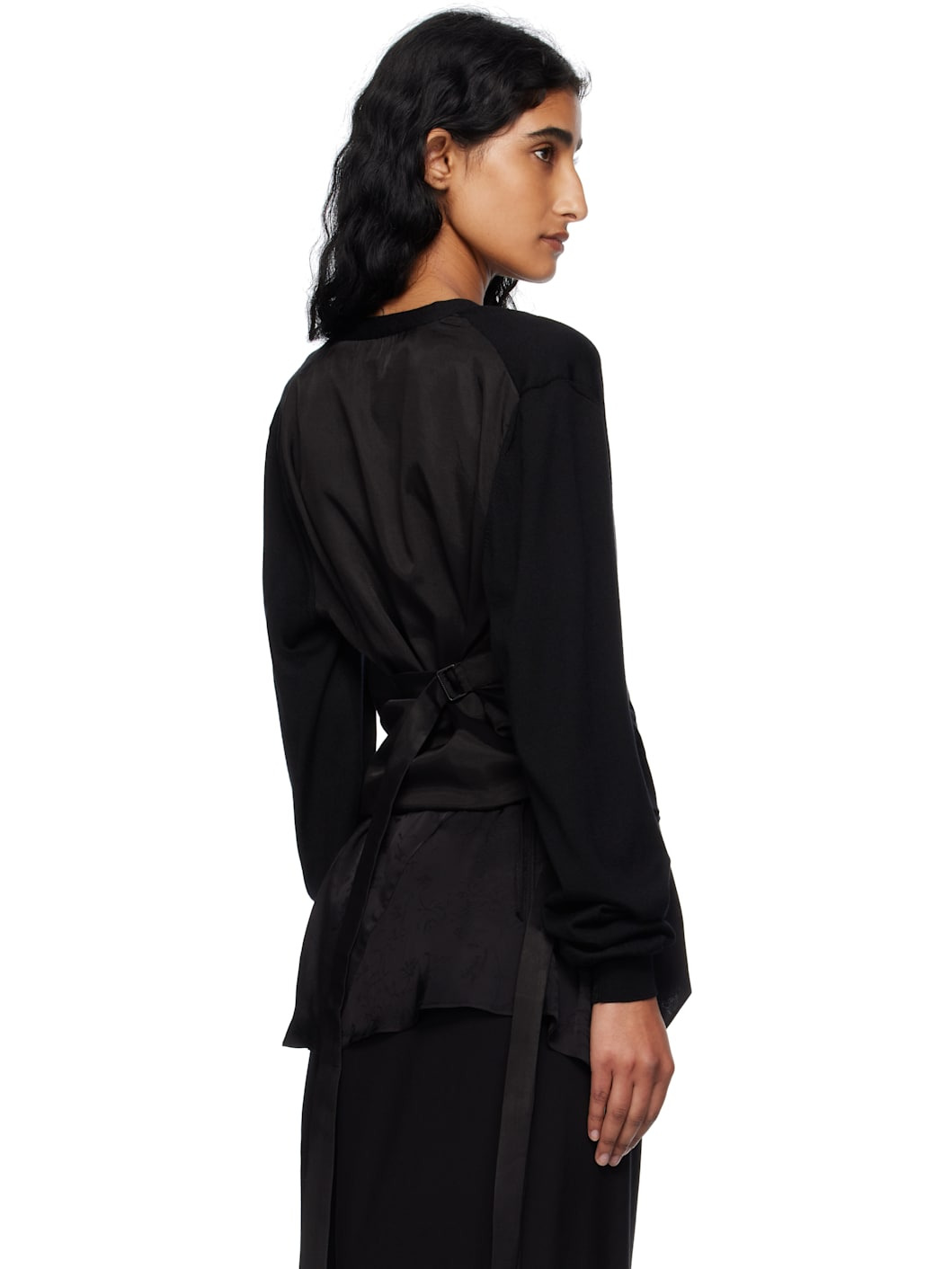 Black Zofia Asymmetric Spliced Cardigan - 3