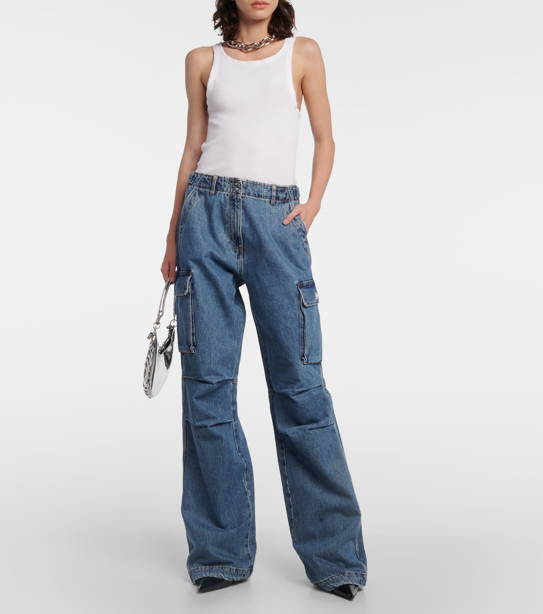 Wide-leg denim cargo pants - 2