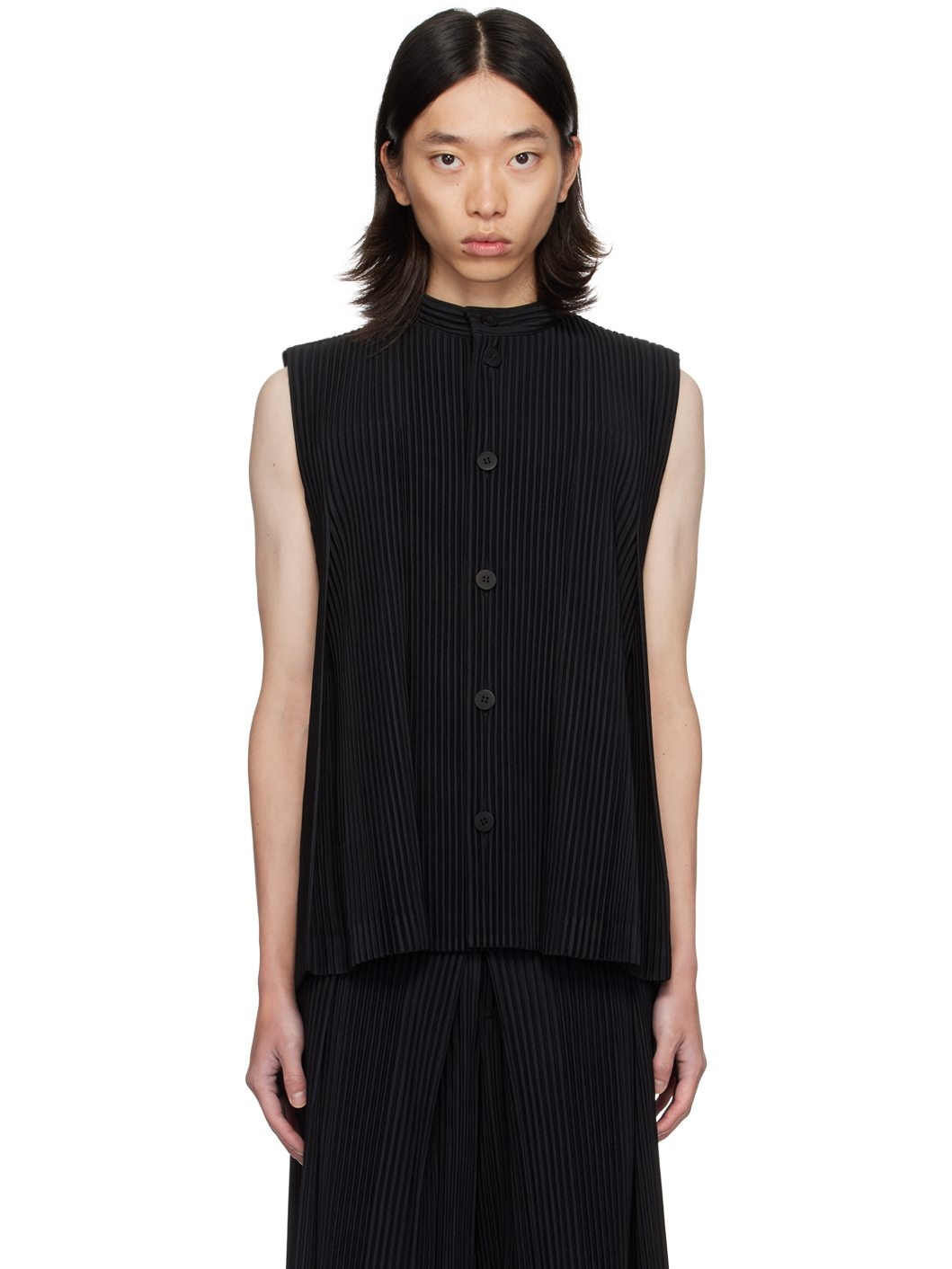 Black Tucked Vest - 1