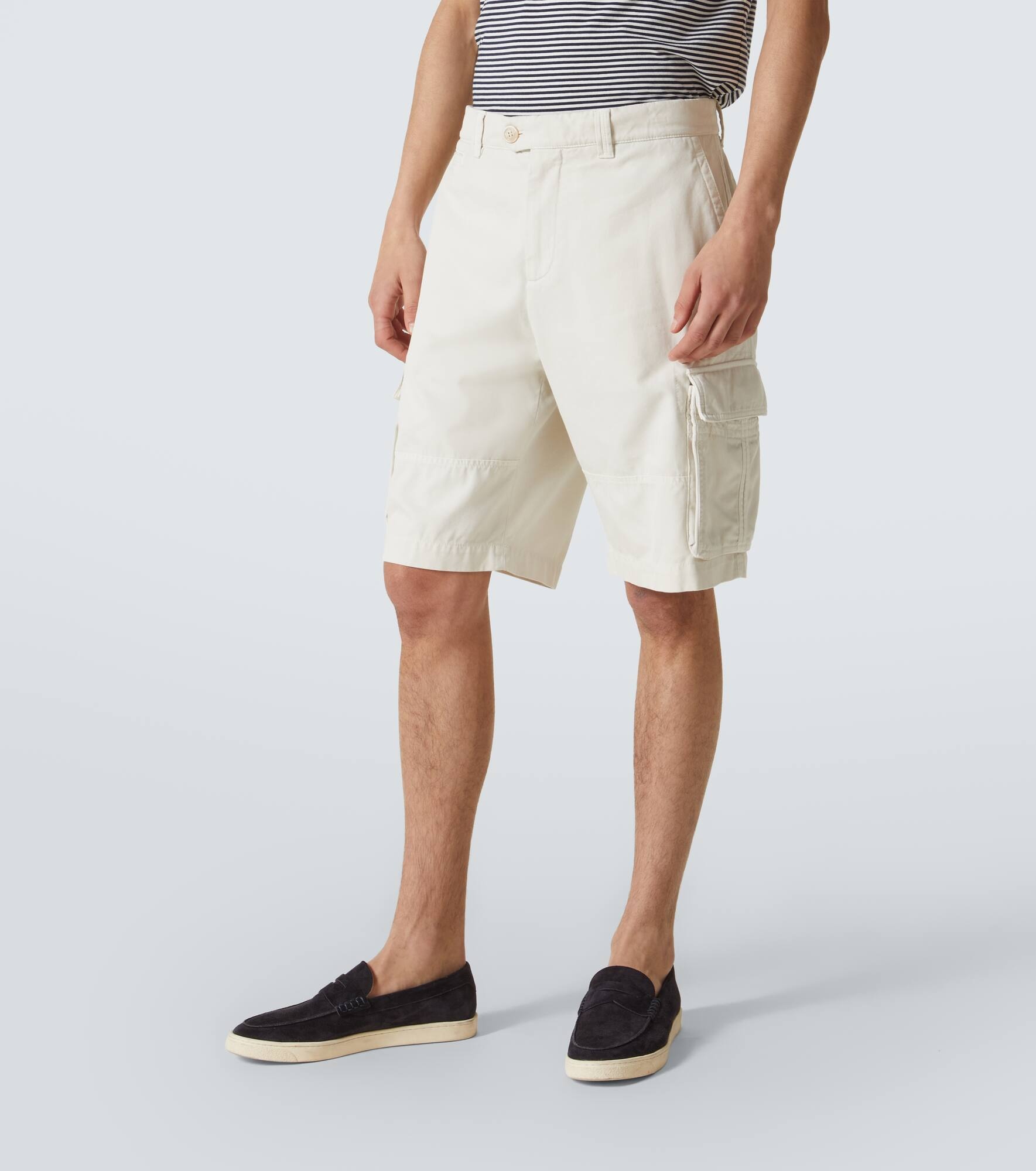 Cotton and linen gabardine cargo shorts - 3