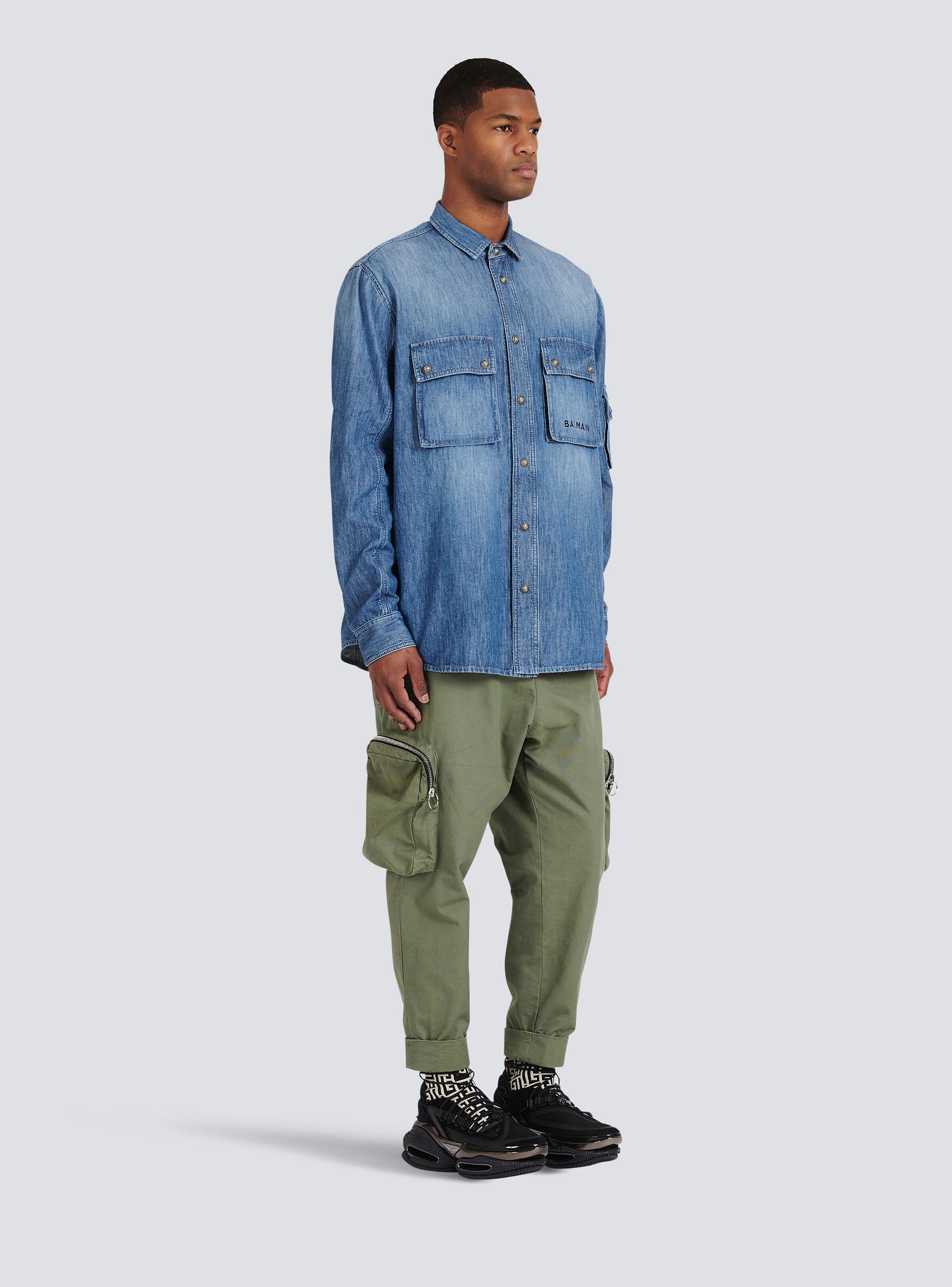 Denim shirt with logo Balmain - 5