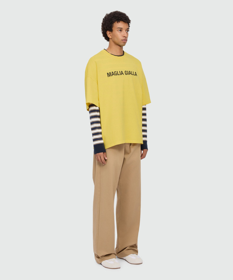 Yellow short-sleeve cotton jersey T-shirt with printed quote on the front 4