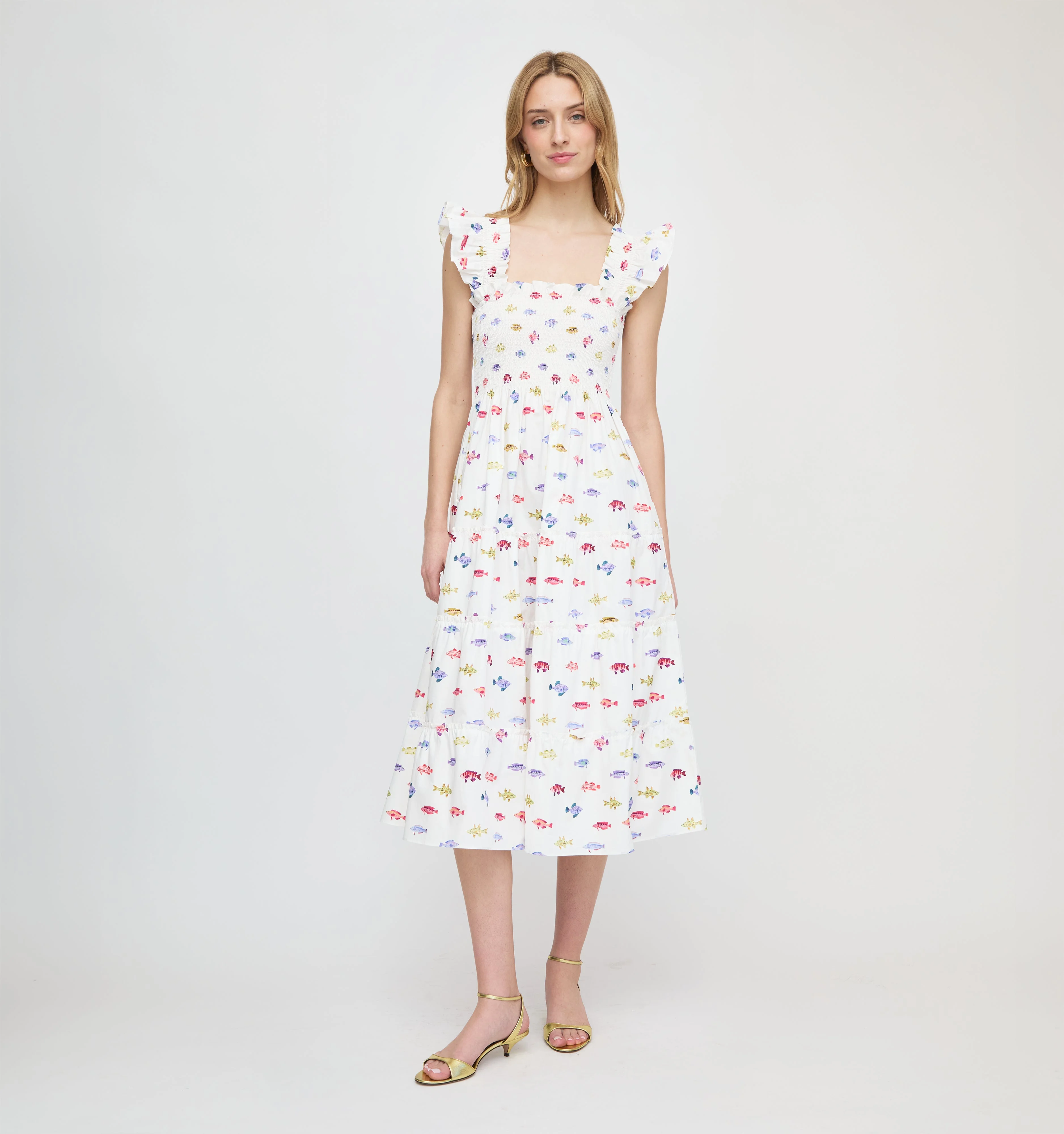 The Ellie Nap Dress - White Rainbow Fish - 1