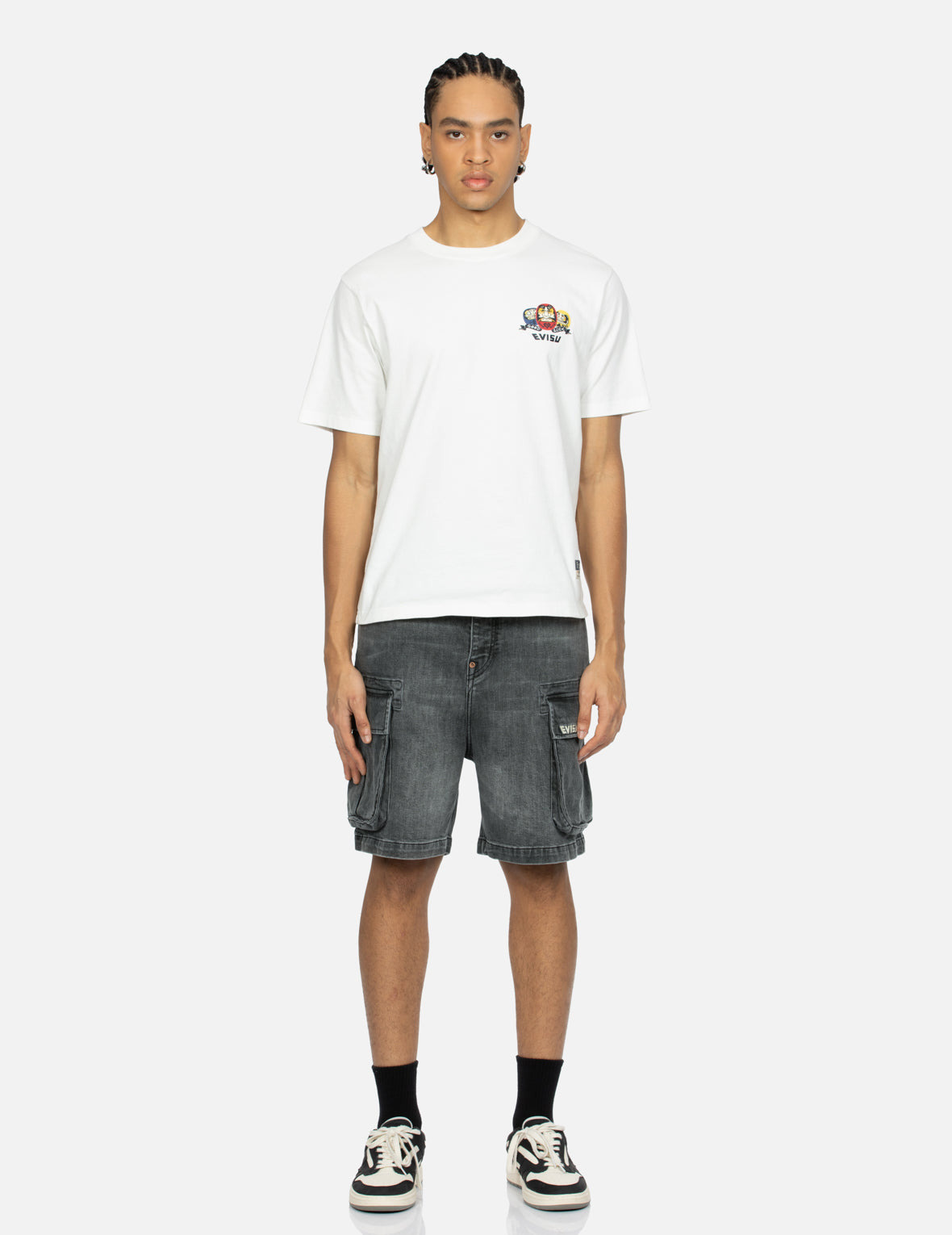 SEAFULL AND LOGO FLAG PRINT FASHION FIT DENIM CARGO SHORTS - 6