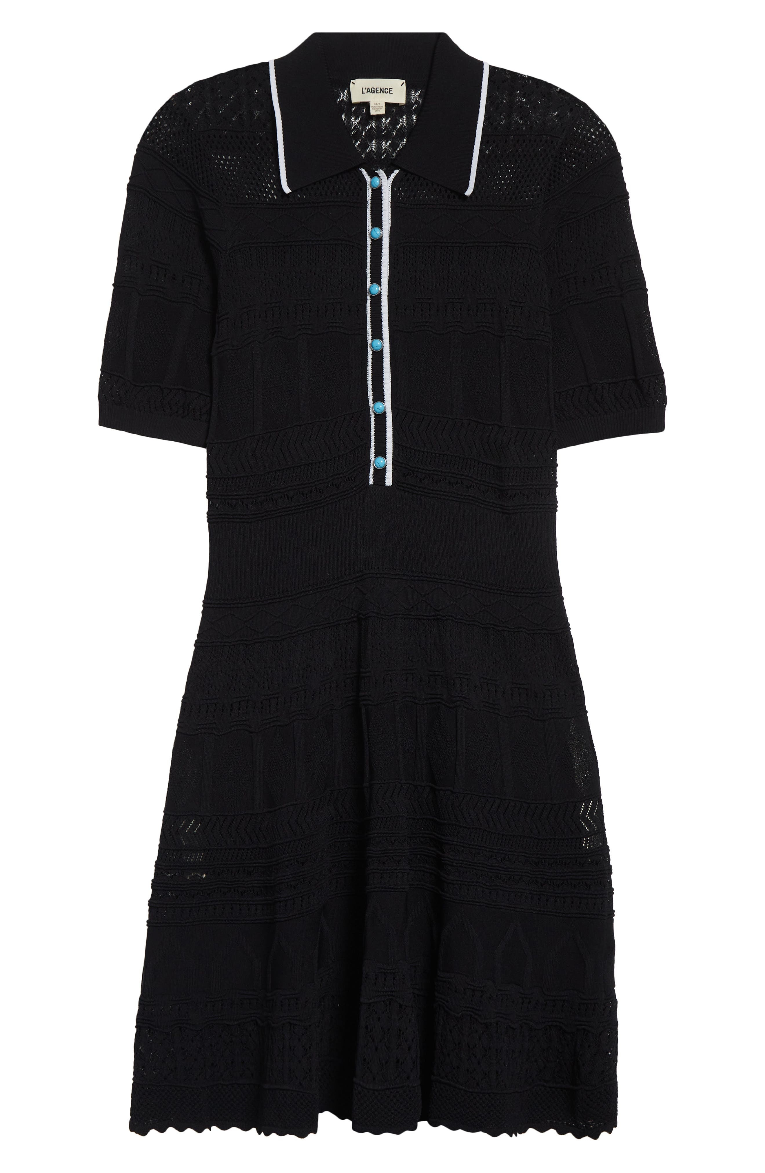 L'AGENCE Dakoa Mixed Stitch Fit & Flare Knit Dress in Black/White at Nordstrom - 5