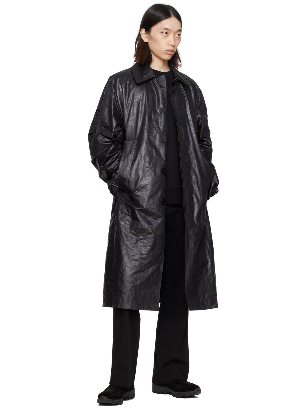 Black Crinkled Coat - 4