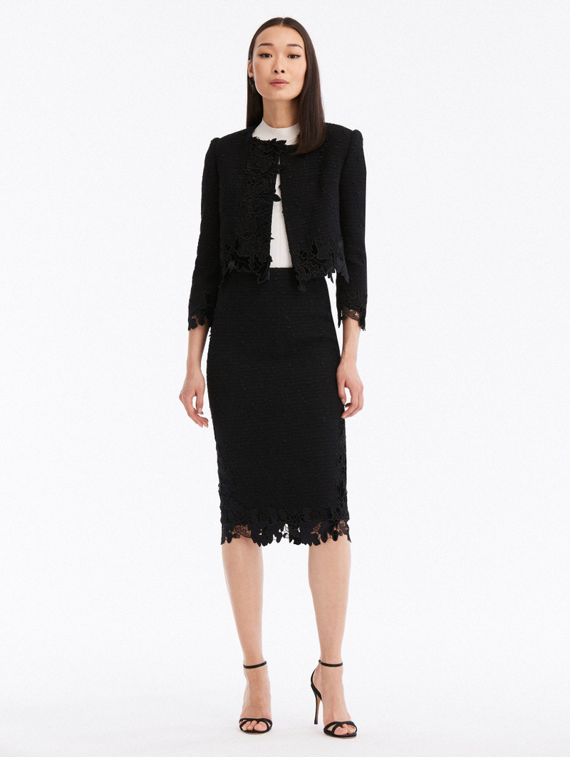 RIBBON TWEED & VELVET GUIPURE PENCIL SKIRT 4