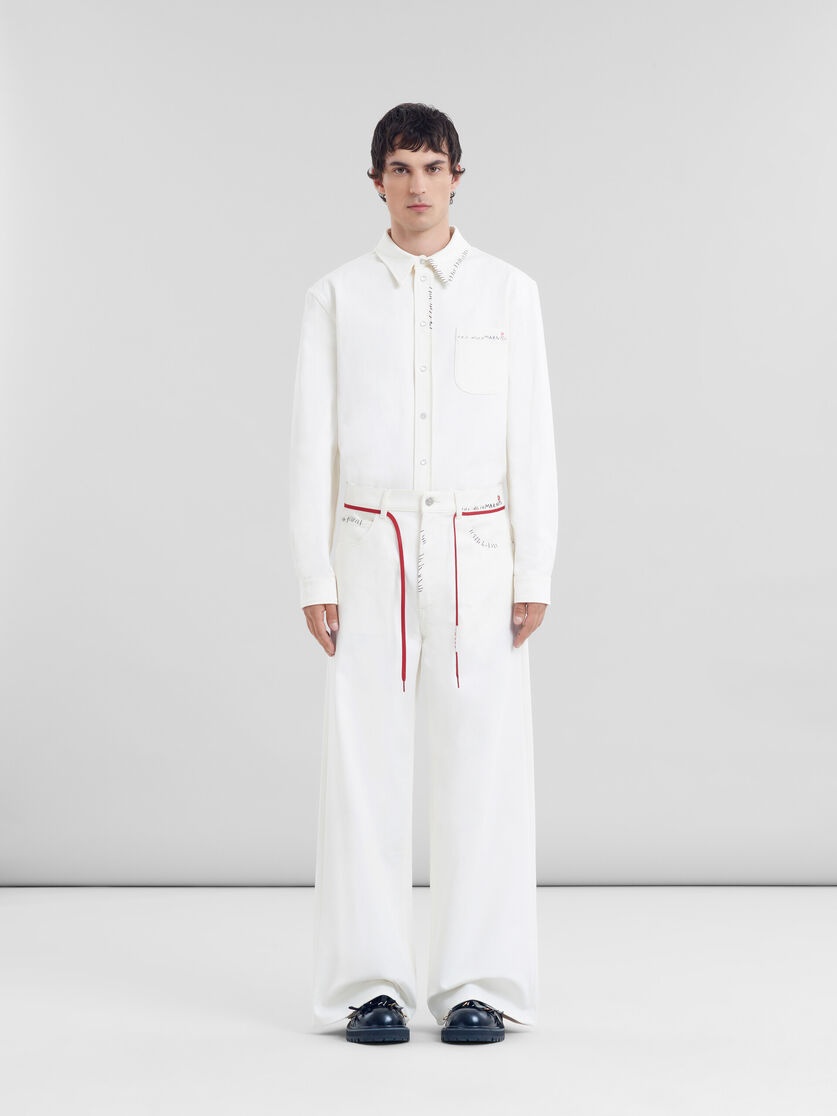 WHITE DRILL TROUSERS WITH MARNI MENDING - 2