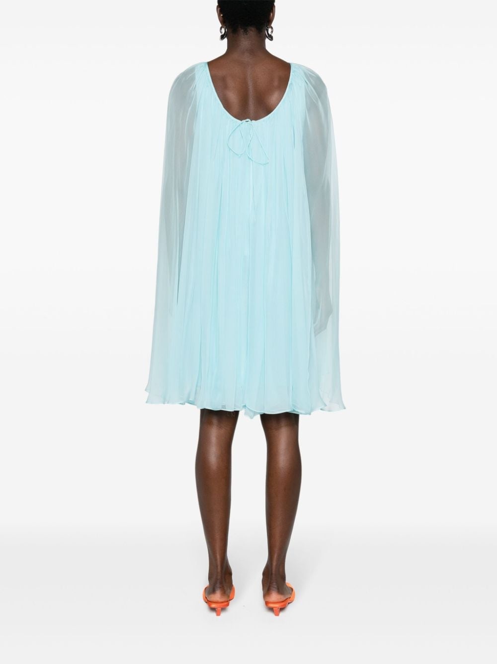 sheer-overlay silk cape dress - 4