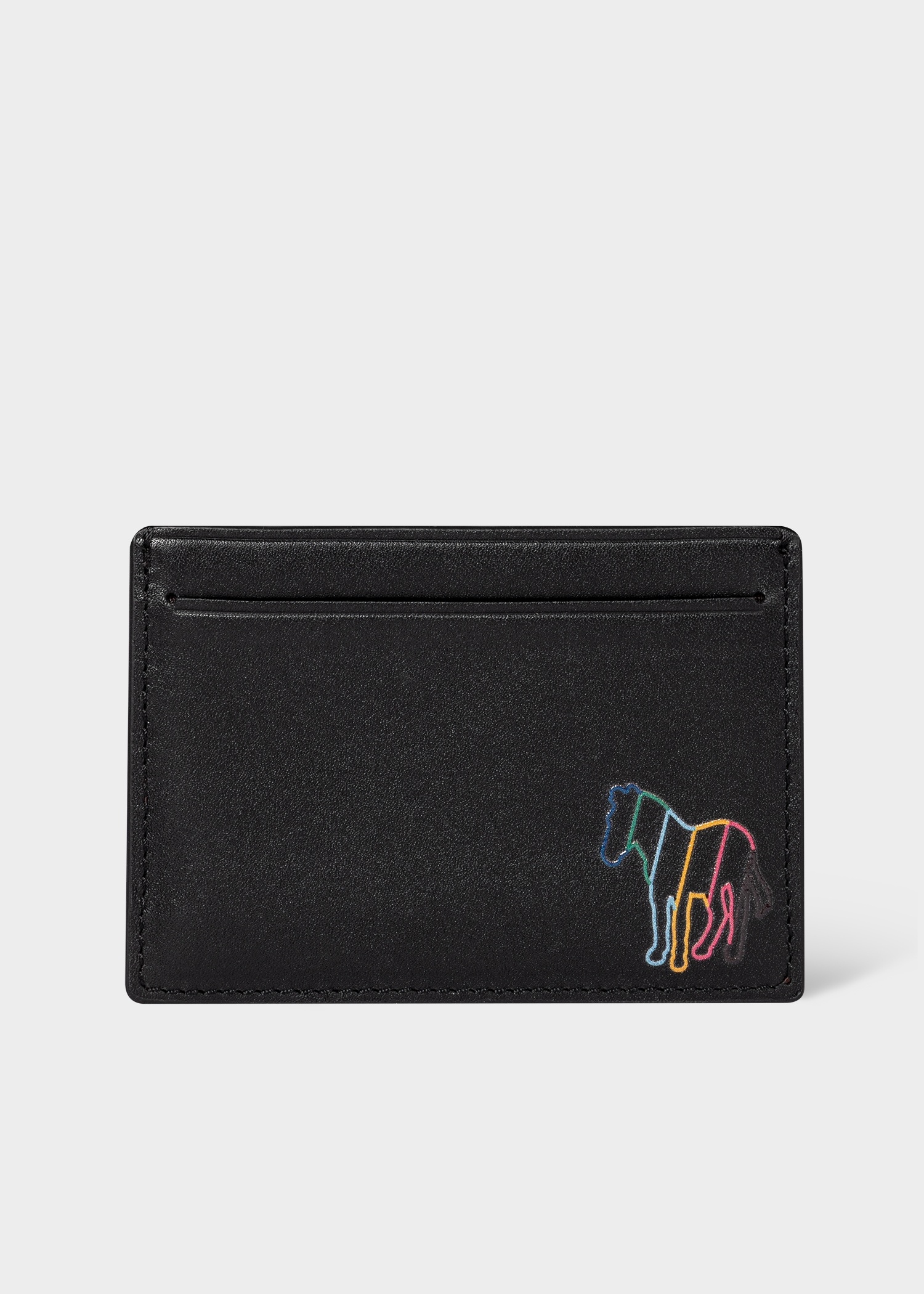 Black Leather 'Broad Stripe Zebra' Card Holder - 1