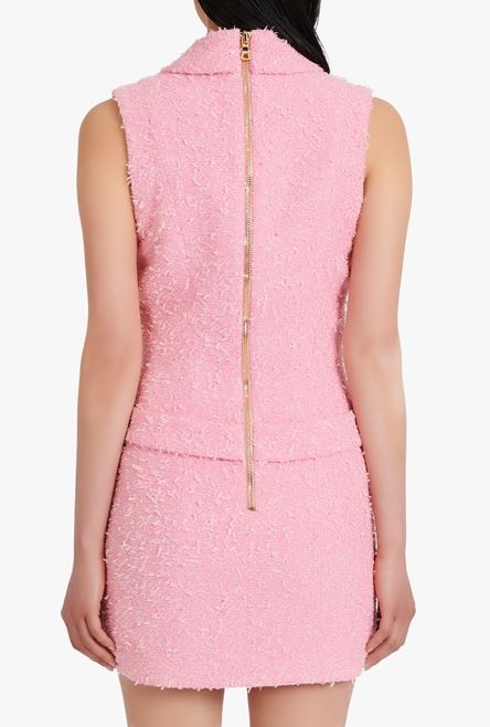 Short pink dress with gold-tone double-buttoned fastening - 9