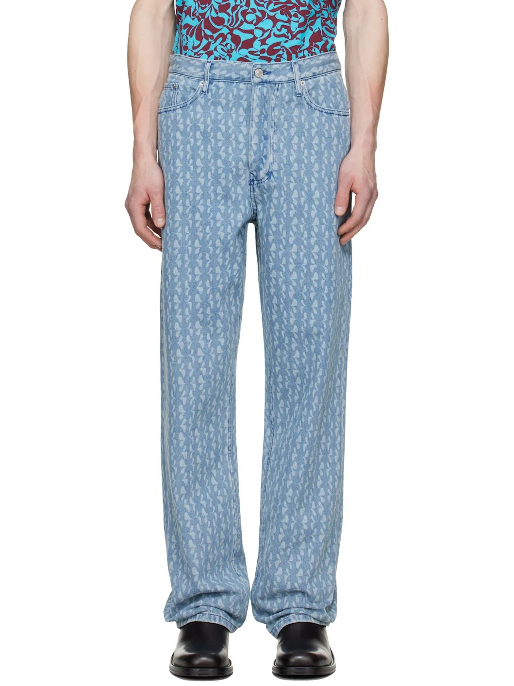 Blue Printed-Graphic Jeans - 1