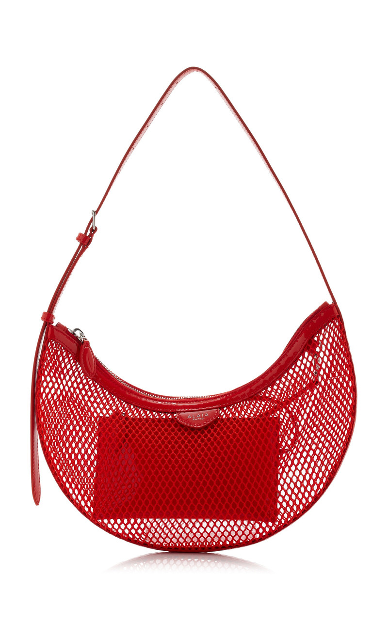 One Piece Demi Leather-Trimmed Mesh Shoulder Bag red - 1