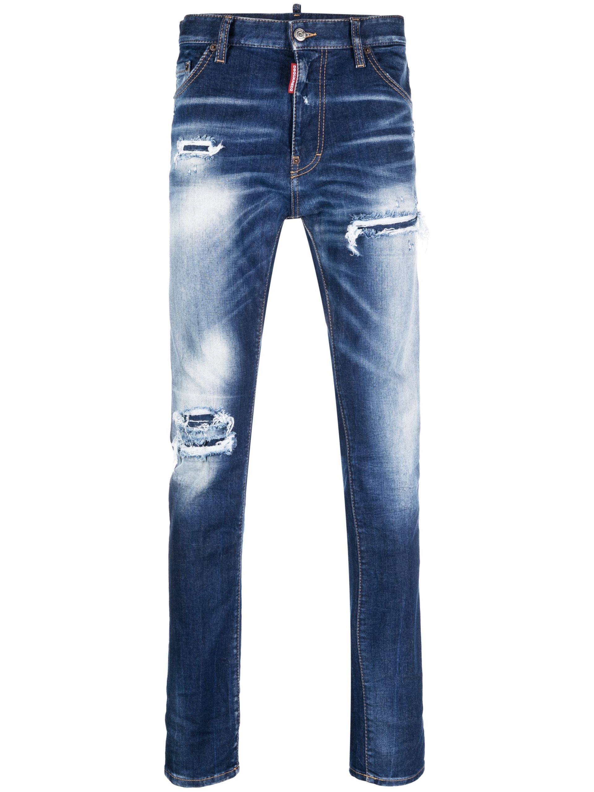 Blue Distressed Slim-Fit Jeans - 1