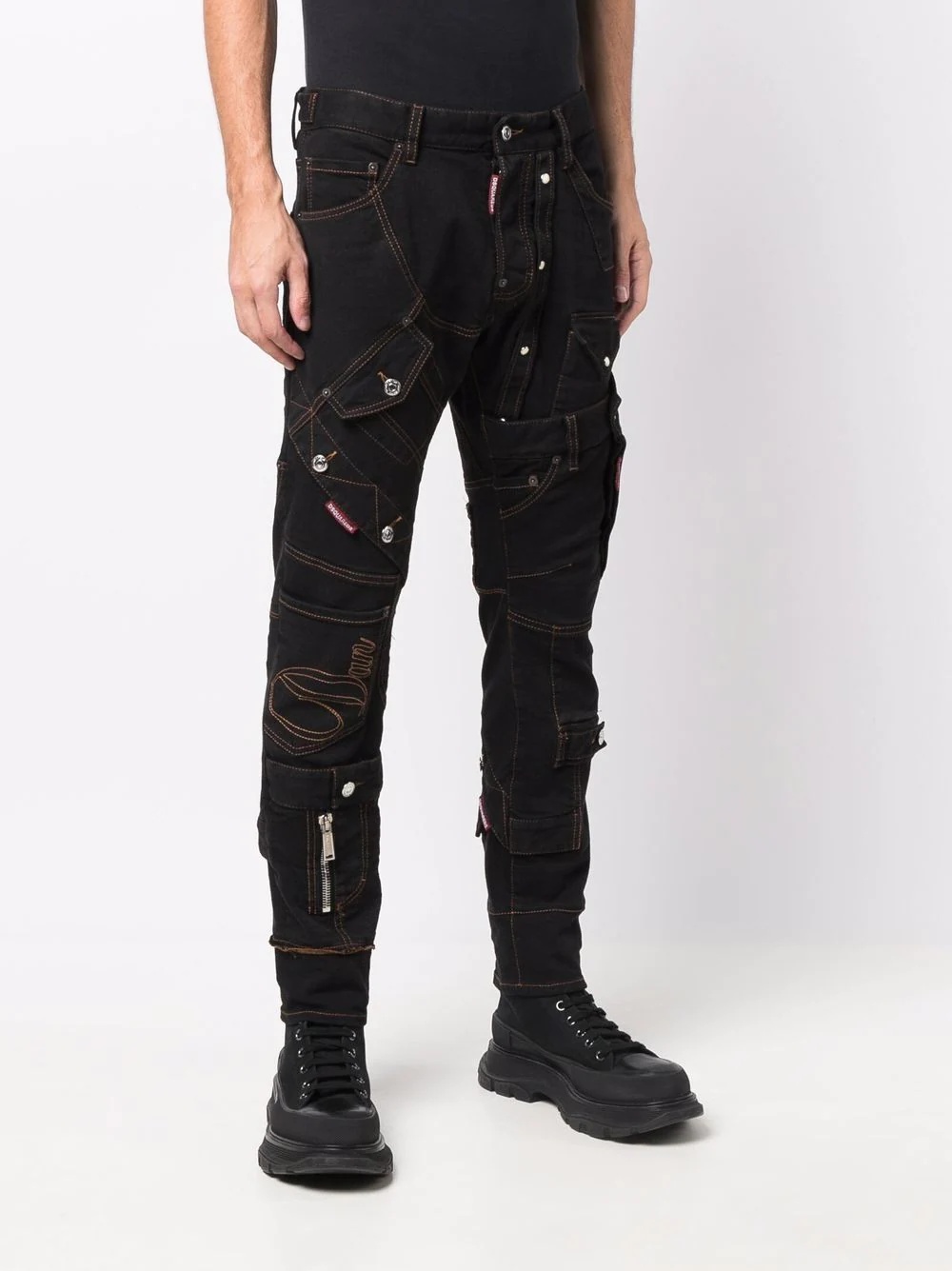 spliced-effect contrast-stitch denim jeans - 3