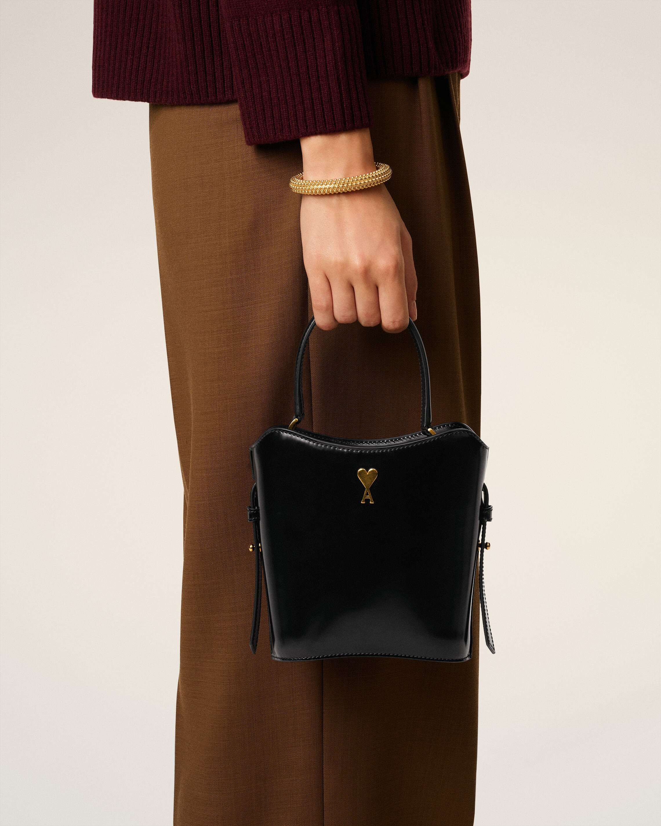 BLACK LEATHER MINI PARIS PARIS BUCKET BAG - 7