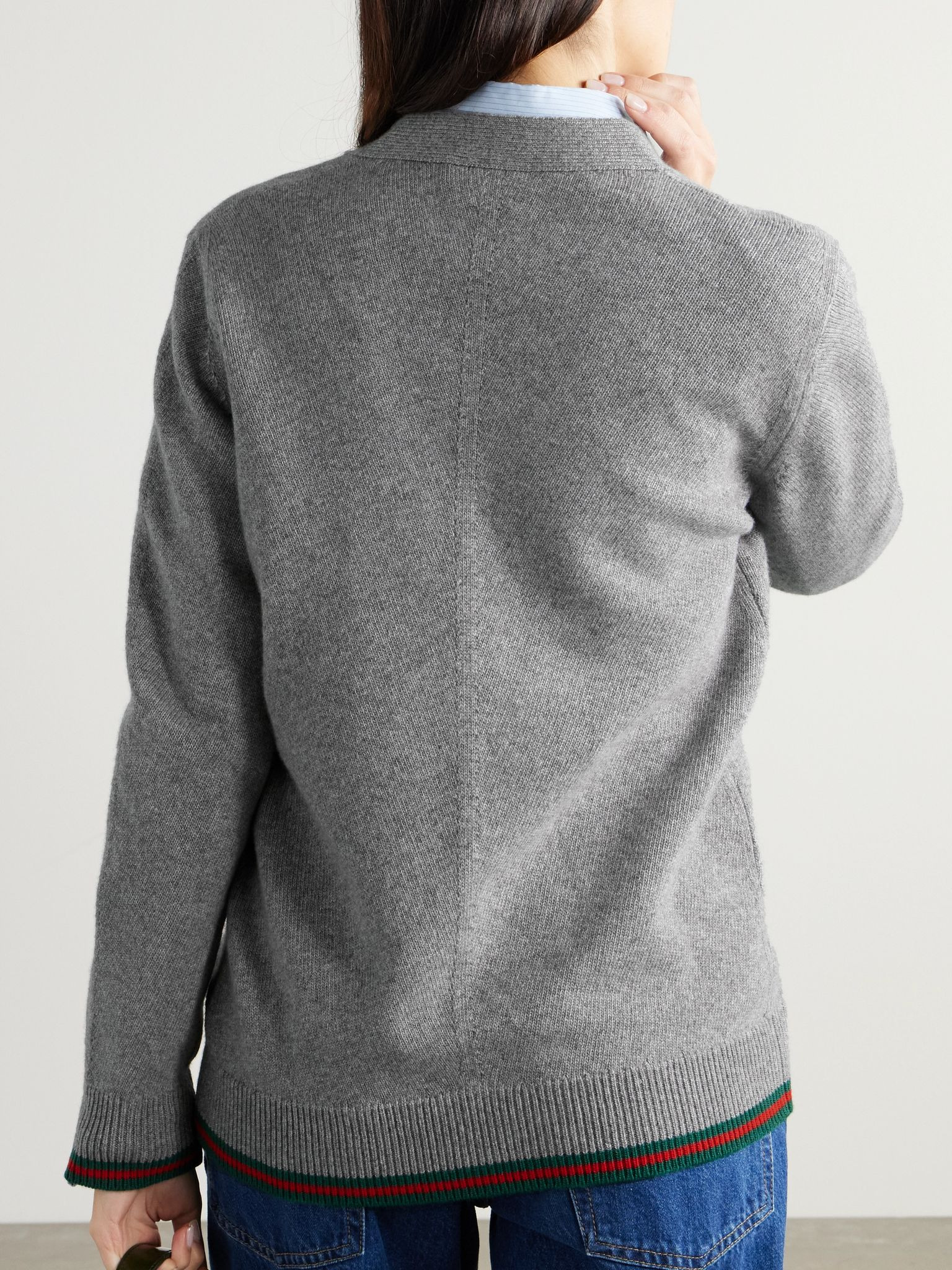 Striped wool and cashmere-blend cardigan Gray - 3
