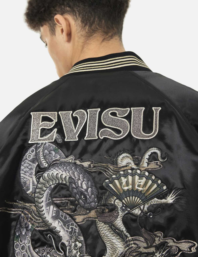 Soaring Snake Embroidery and Traditional Japanese Totem Prints Reversible Relax Fit Souvenir Jacket 10