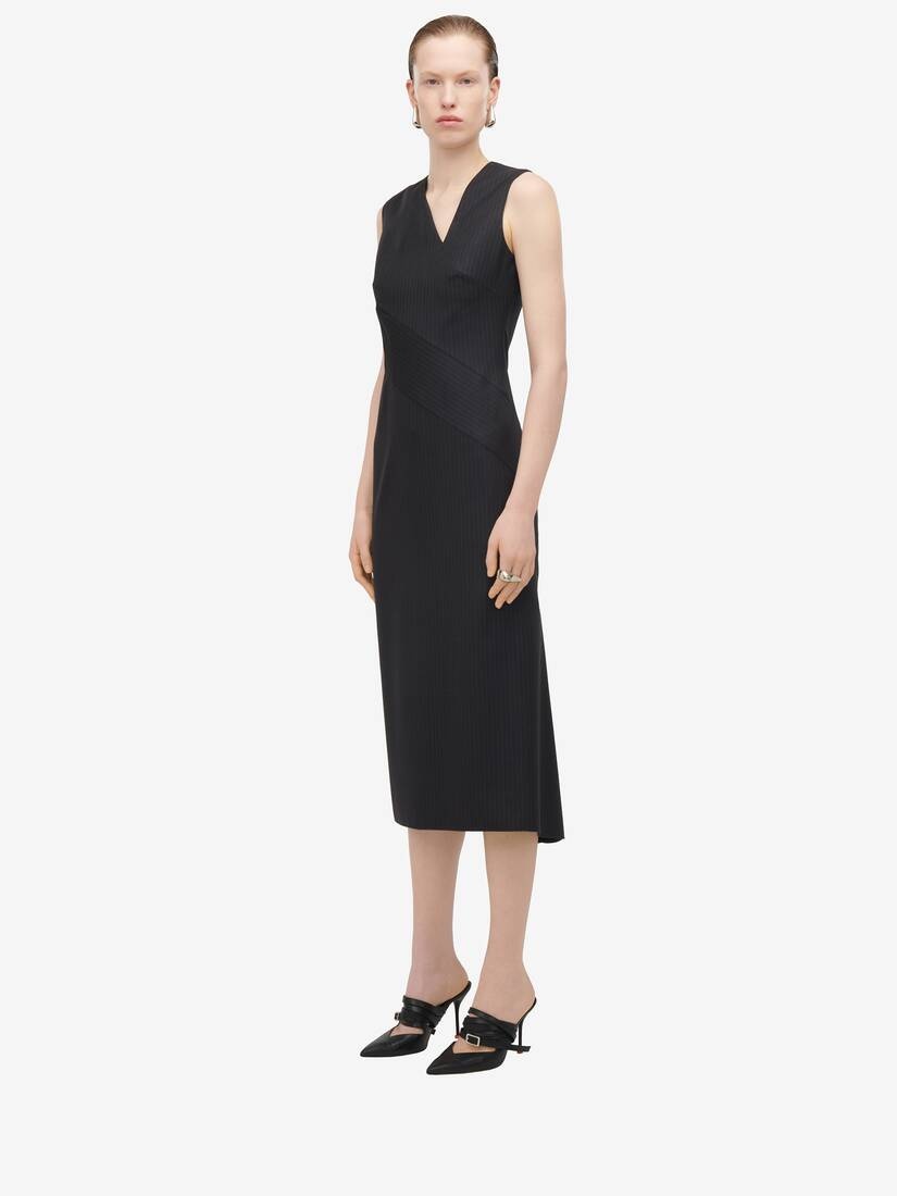 Women's Pinstripe Midi Dress in Grey - 5