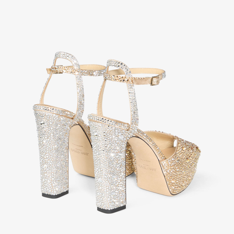 Sacaria Platform 120 Gold Satin Platform Sandals with Dégradé Crystals 6