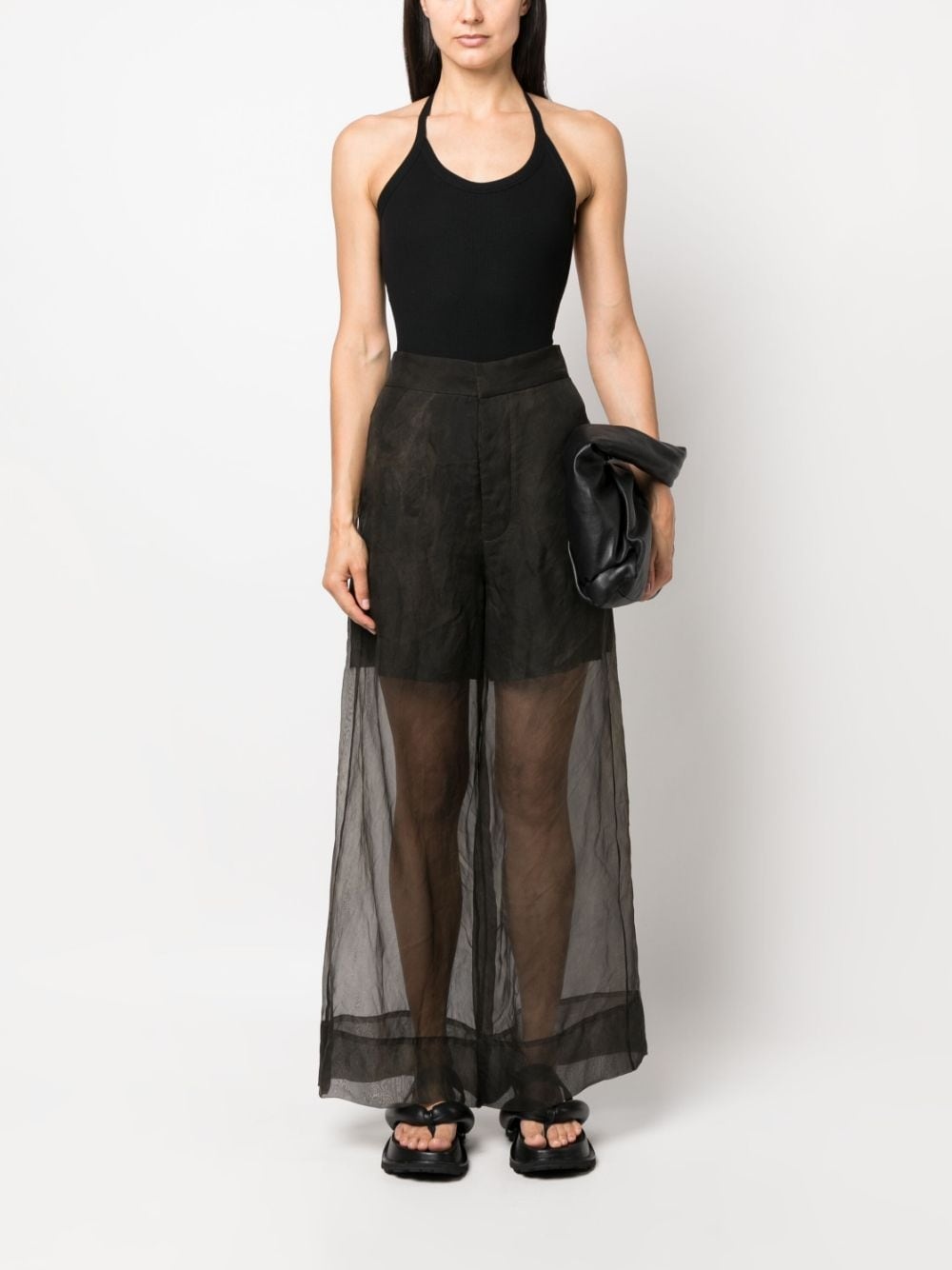 layered sheer-design silk trousers - 2