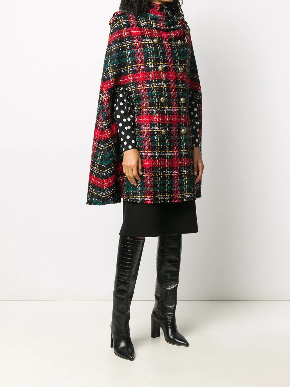 tartan-pattern tweed cape - 3