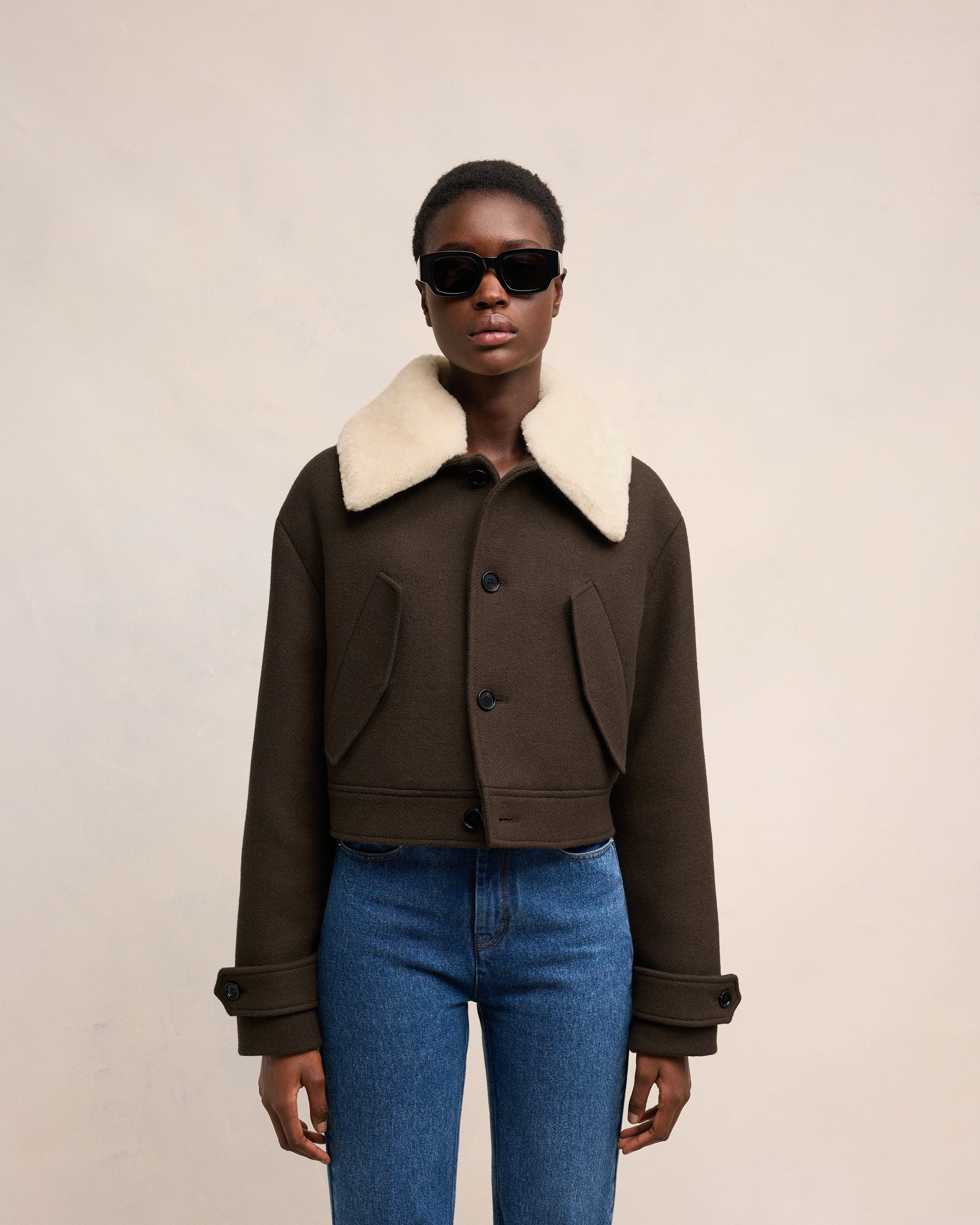 SHORT SHEARLING COLLAR JACKET - 3