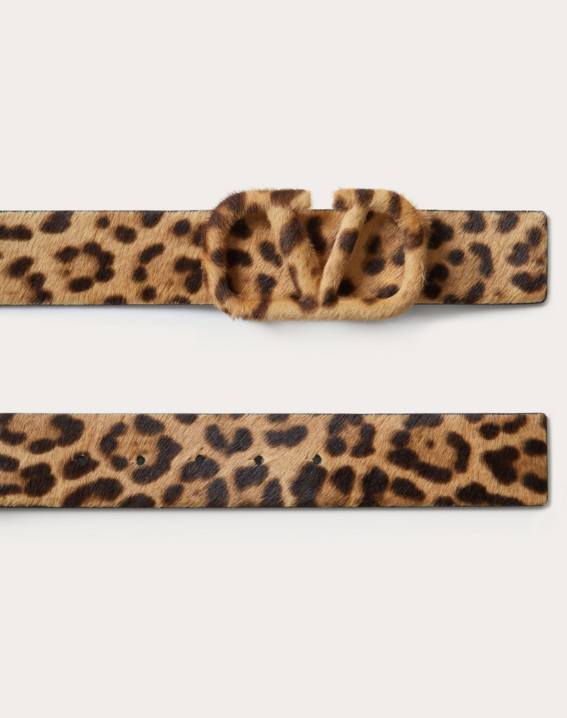 VLOGO SIGNATURE CALF HAIR BELT WITH LEOPARD PRINT 3