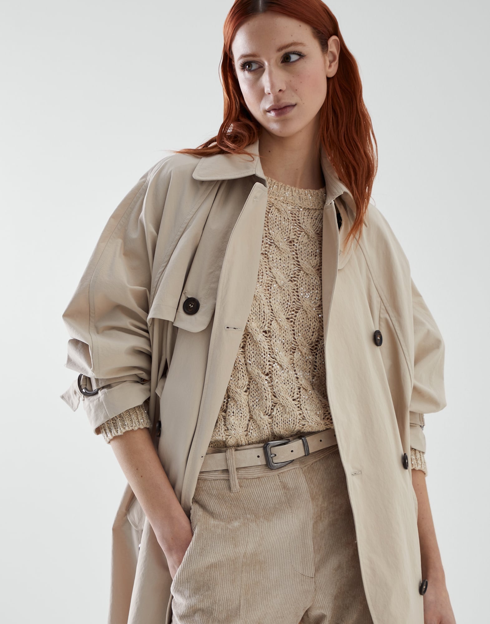 Techno canvas trench with precious button tab - 4
