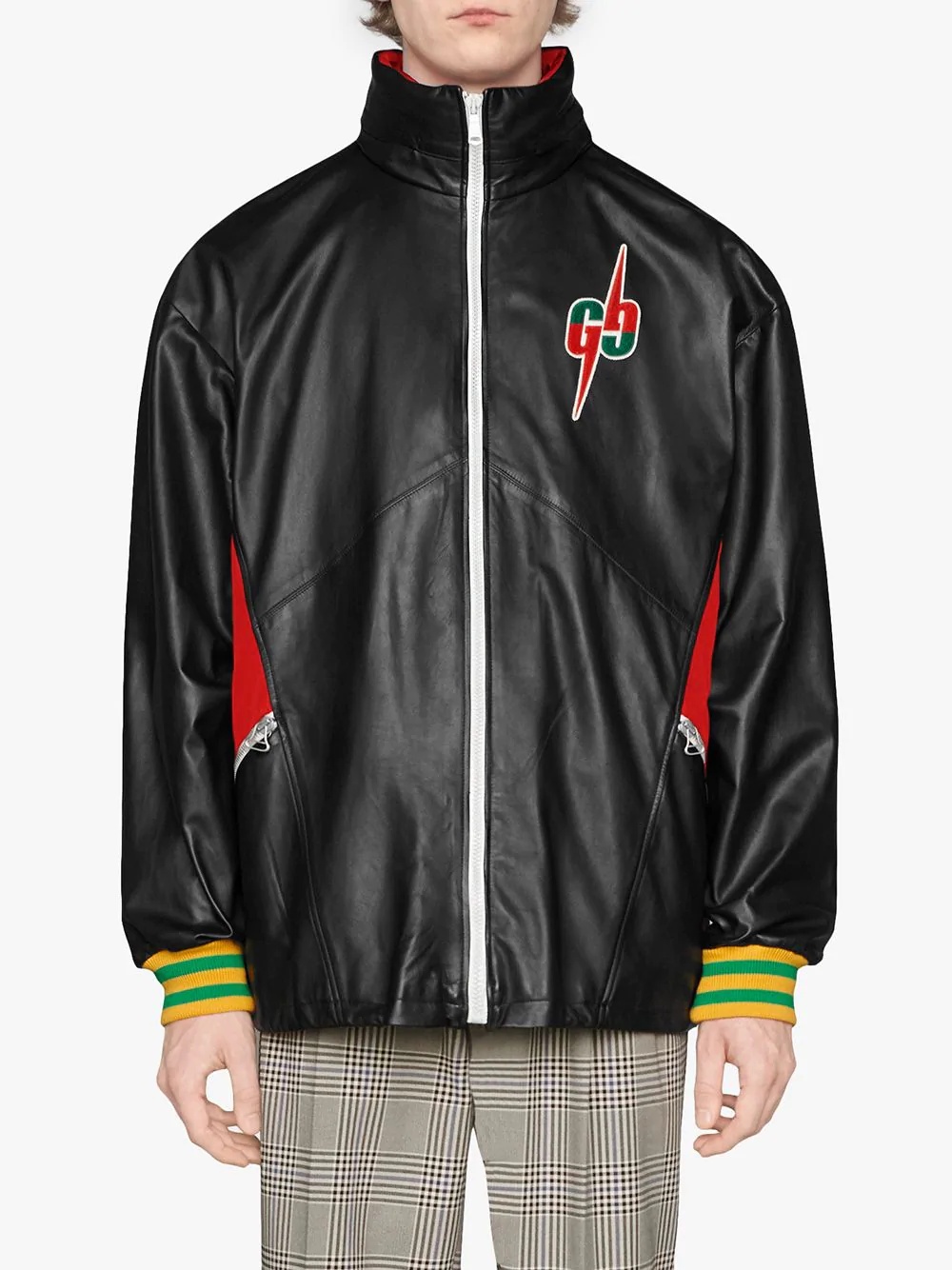 Leather bomber jacket with GG Blade - 3